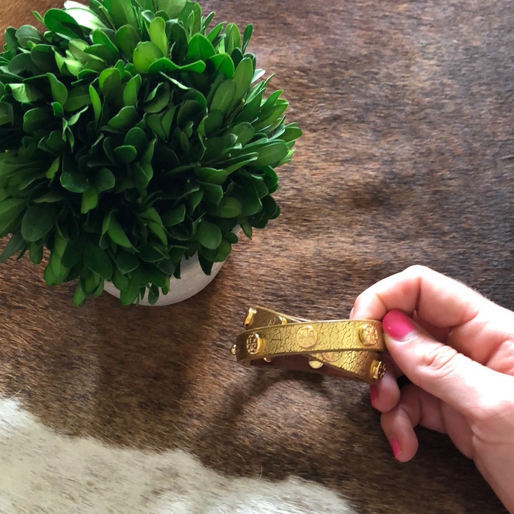 Tory Burch Gold Leather Double Wrap Bracelet